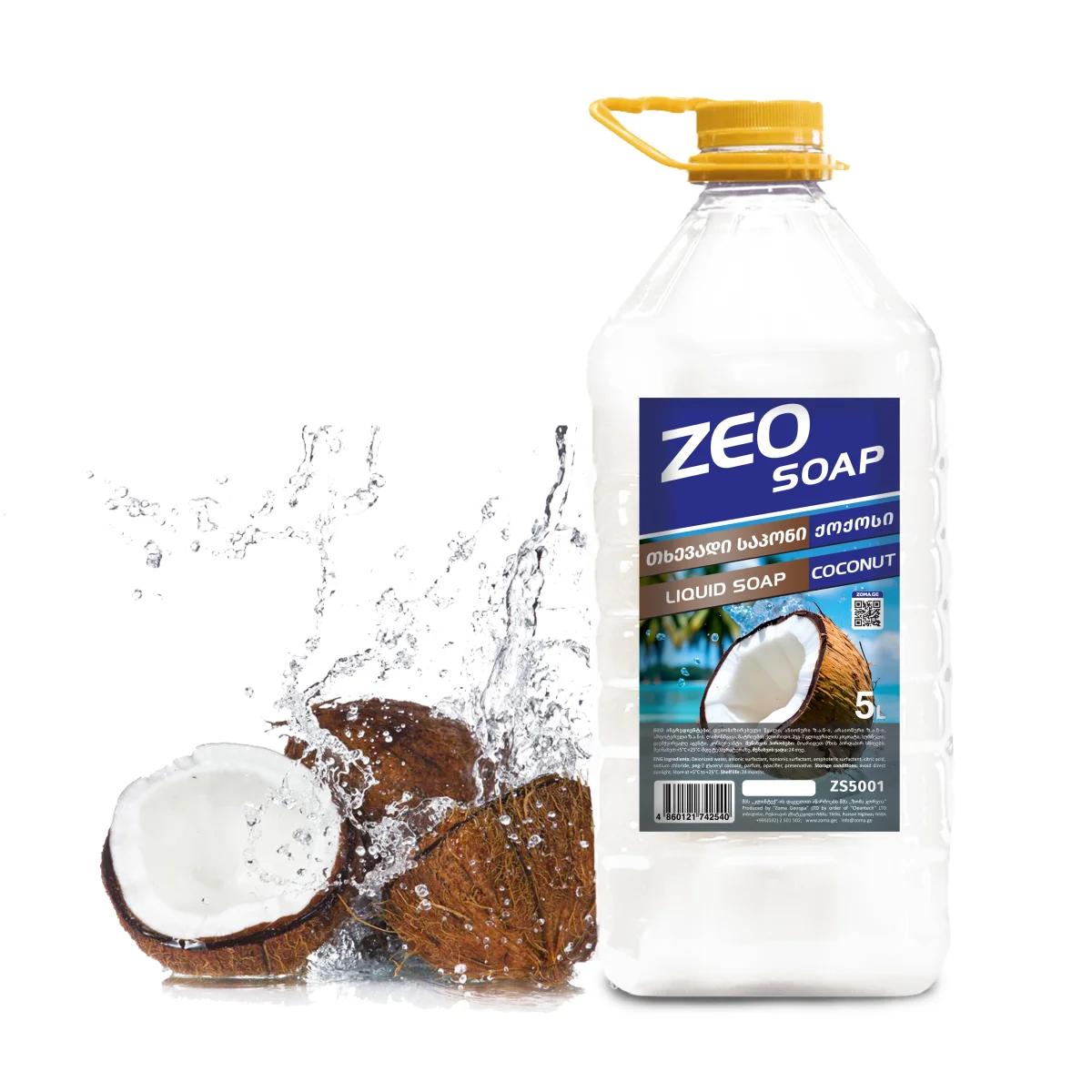 ZEO SOAP - თხევადი საპონი ქოქოსი  5ლ (PET), ZS5001